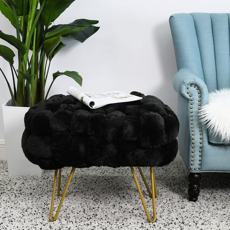 Soft Fauxfur Pouf Stool Ottoman Fuzzy Entryway Bench Seat 27"x20"x19"