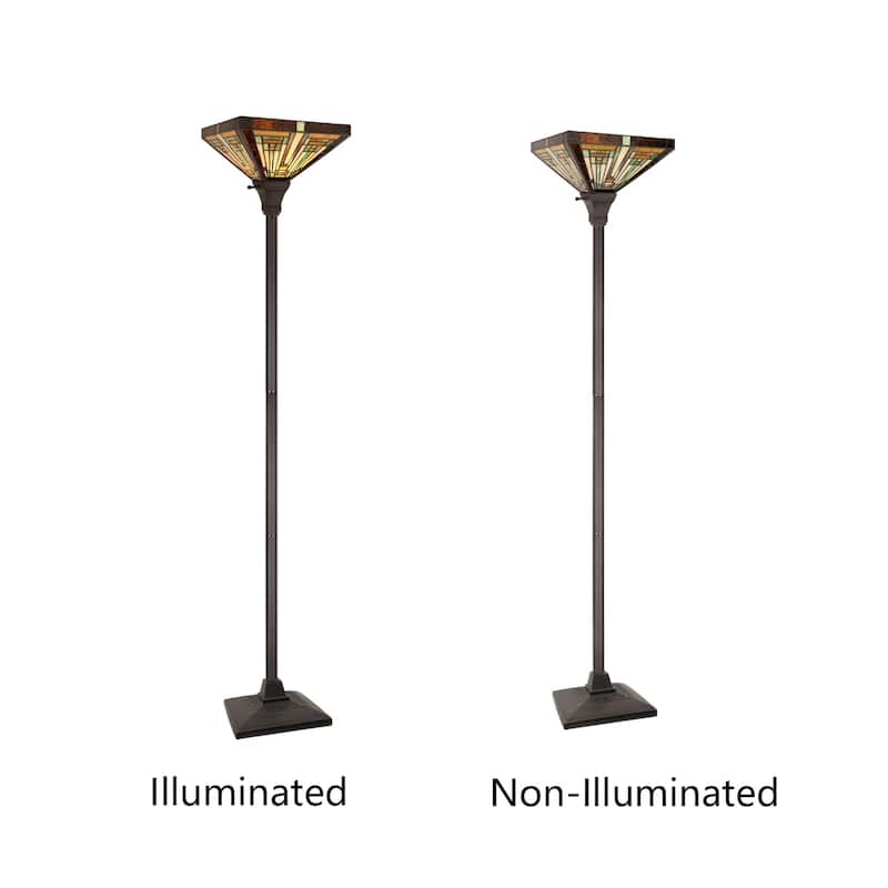 Tiffany-Style 1-Light Torchiere Floor Lamp 12" Shade - Multicolored