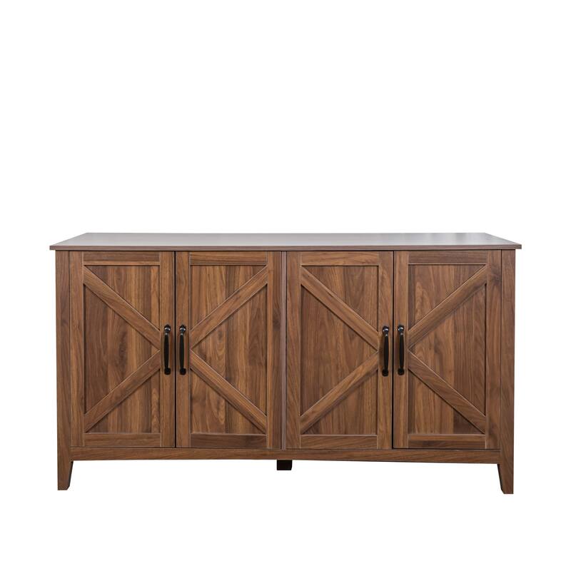 Cabinet with 4 Doors and 4 Open Shelgves, Freestanding Sideboard Storage Cabinet Entryway Floor Cabinet for Living Room Office