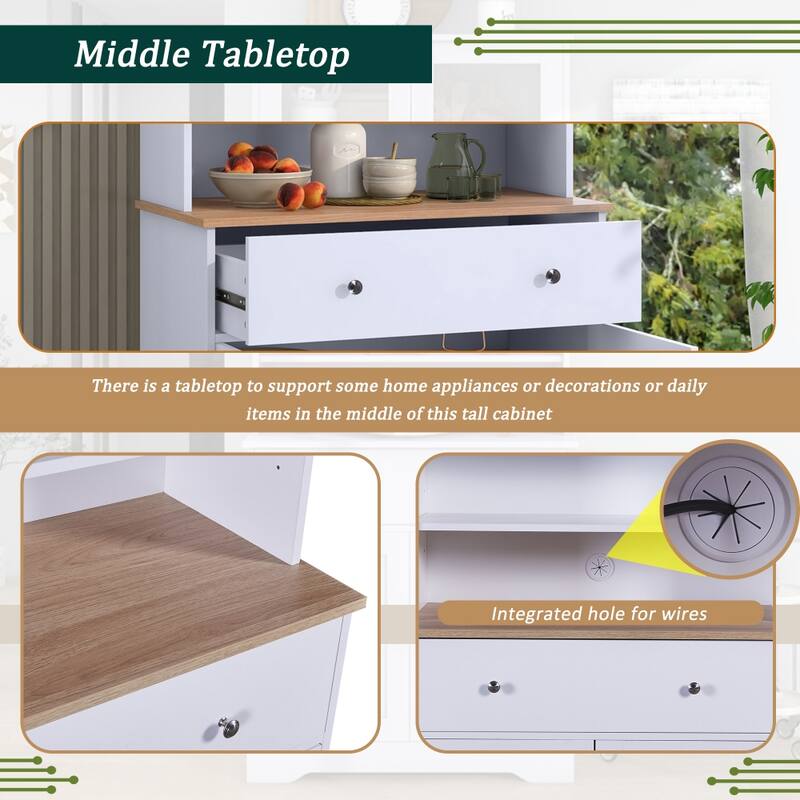 White Storage Cabinet with Glass Doors and Drawer and Adjustable Shelf