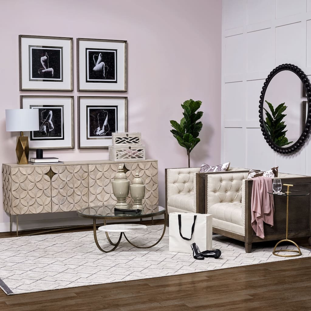 Excelsior I Light Brown Solid Wood w/ Gold Iron Base Sideboard