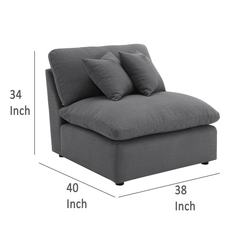 Hobo Modular Armless Chair, Charcoal Gray Fabric, 2 Pillows, 38 Inch