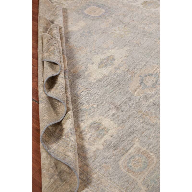 Hand Knotted Oriental 100% Wool Carpet Transitional All-Over Greys & Charcoal Oushak Area Rug - 9' 9'' X 8' 1''