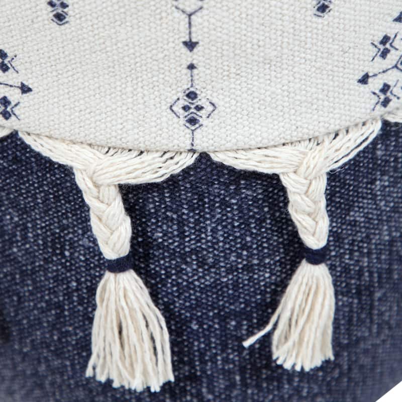 Sevita Navy and Ivory Scandinavian Ornamental Motif Pouf Ottoman