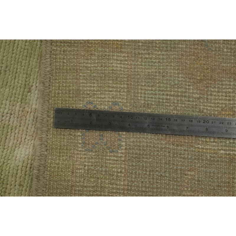 Vegetable Dye Green Oushak Turkish Area Rug, Floral Geometric Carpet - 11' 9'' X 9' 1''