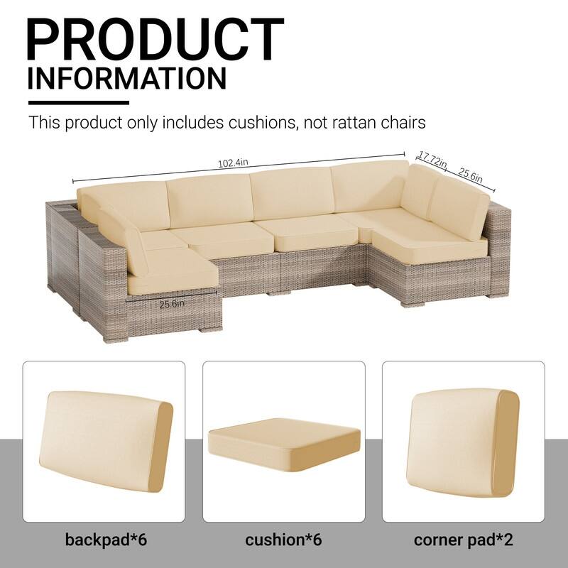 14-Piece Patio Furniture Sofa Cushions, 6-Seater Outdoor Cushion Set (Only Include Cusions，Not Sofa） - 25.6*25.6*4in