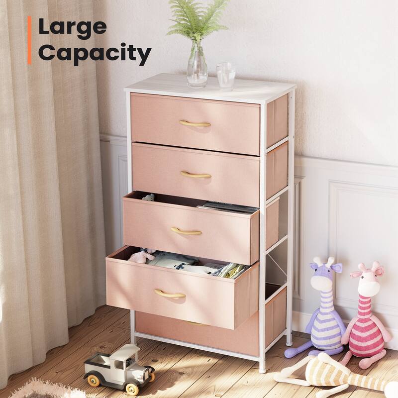 Pellebant Fabric Vertical Dresser Storage Chest Tower with 5 Drawers