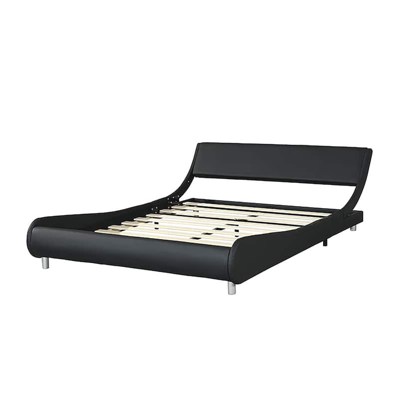 Black Faux Leather Upholstered Queen Size LED Platform Bed