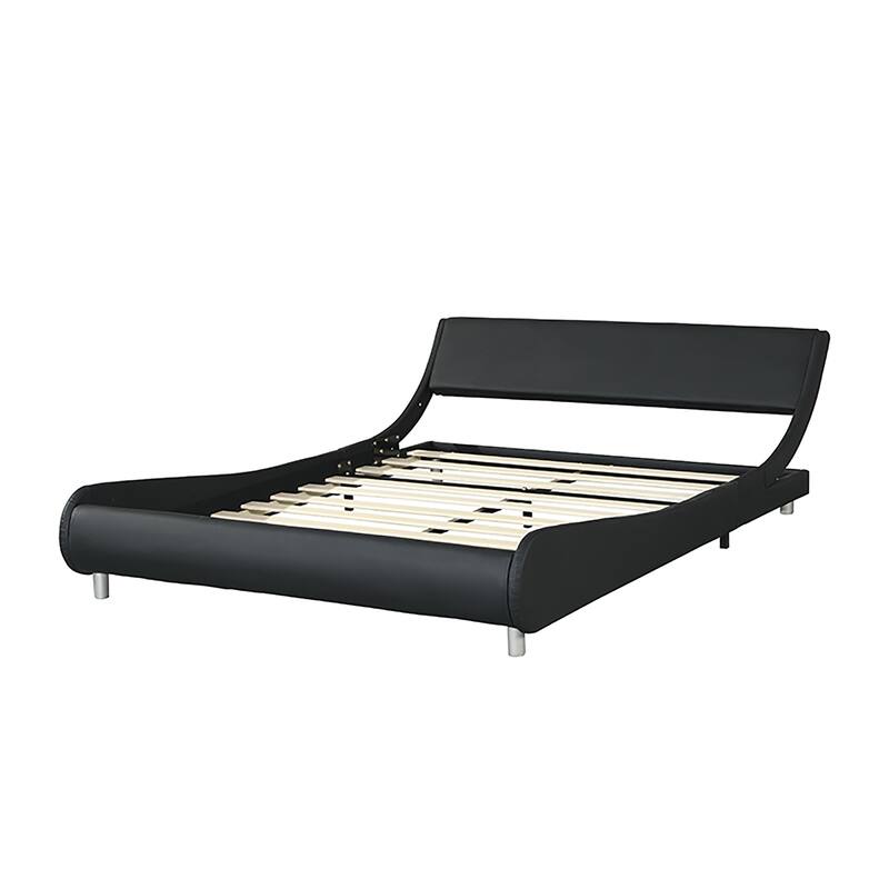 Queen Size Upholstered Platform Bed Frame with LED Lighting, Wood Slat Support, No Box Spring Needed, Easy Assembly, Black