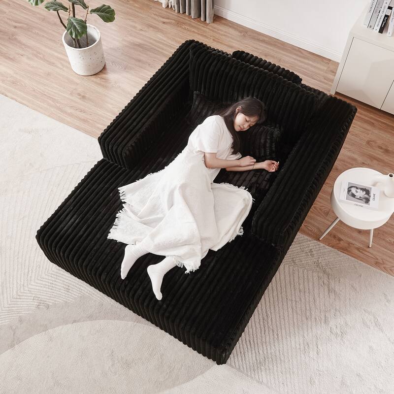 Plush Corduroy Fabric Modular Cloud Sofa with Backrest Pillow for Livingroom 75-Inch Fluffy Sleeper Sofa Bed