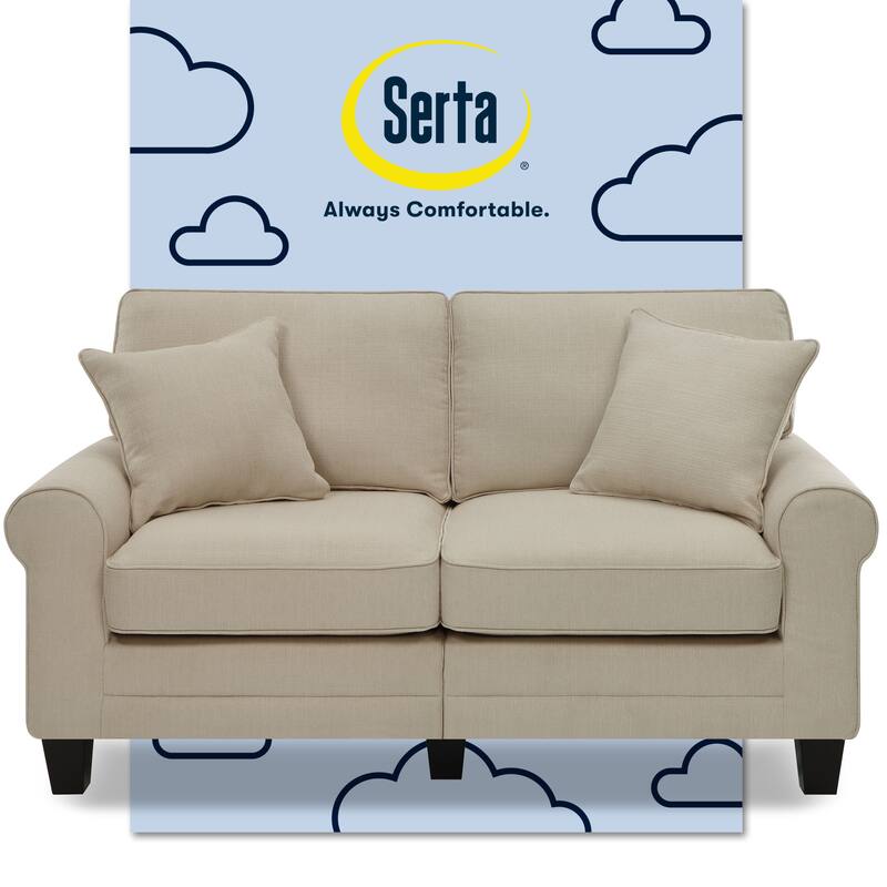 Serta Copenhagen 61" Loveseat for Two People, Pillowed Back Cushions and Rounded Arms, Durable Modern Upholstered Fabric - Buckwheat Beige