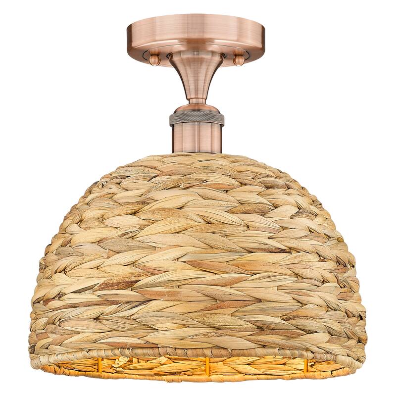Innovations Lighting Endless Possibilities Edison - Woven Rattan - 1 Light 12" Semi-Flush Mount - Antique Copper