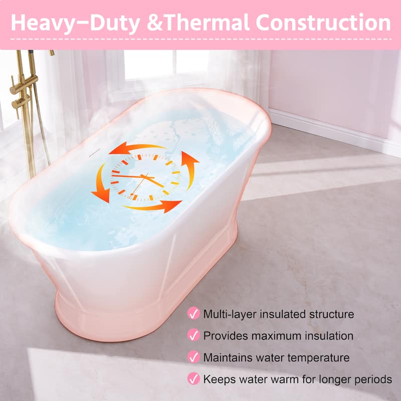 66'' W,73 GALLONS Freestanding Acrylic Soaking Bathtub With Drain And Overflow Holes