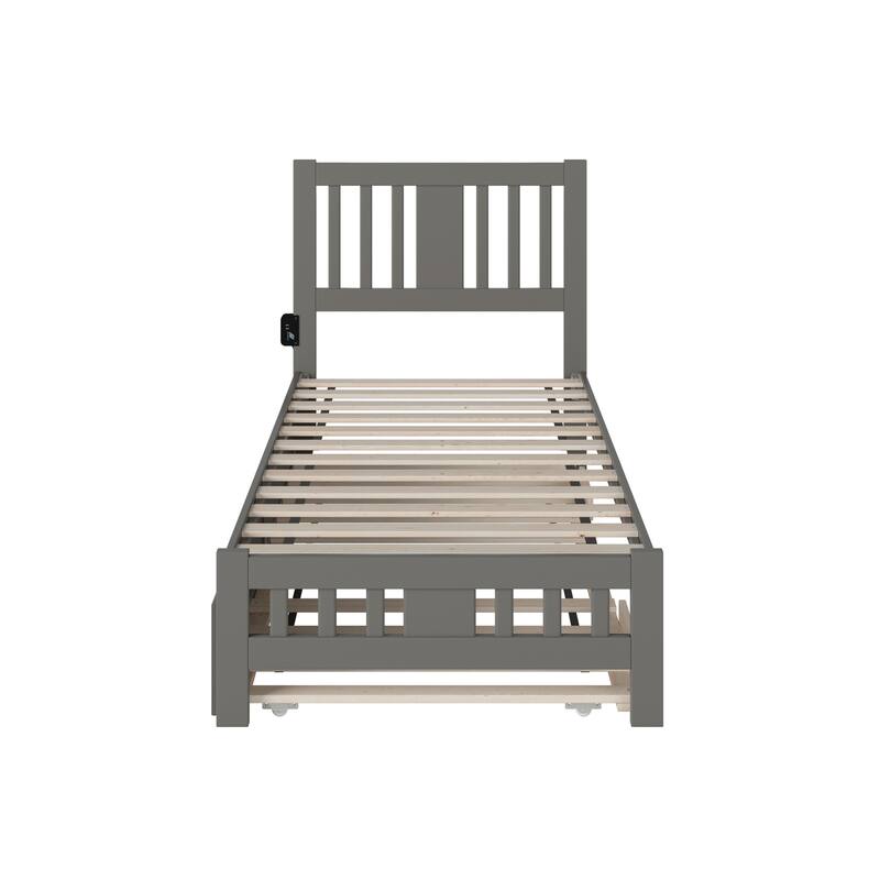 Twin Bed with Trundle - Classic Grey Daybed Frame, Solid Wood Platform Bed