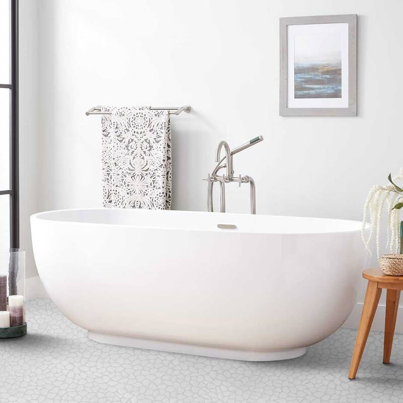 Huron Rock 12x12 Matte Glass Pebble Mosaic Tile - Floor, Wall, Backsplash - 4 x 4 Sample - White