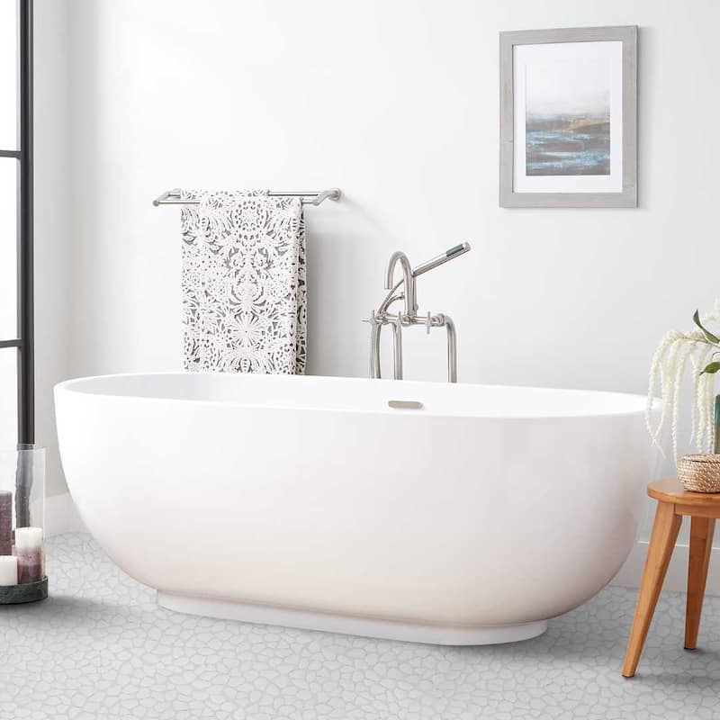 The Tile Life Huron Rock 12x12 White Glass Mosaic Pebble Floor & Wall Tile