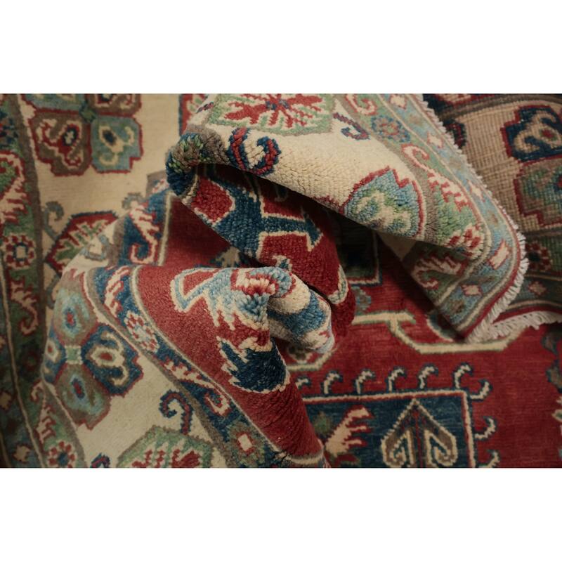 Hand Knotted Oriental 100% Wool Carpet Traditional Geometric Red Kazak Area Rug - 6' 10'' X 4' 11''