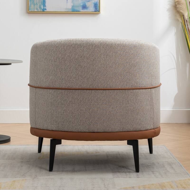Burnt Orange Modern 28.9" Two-tone Barrel Fabric Chair with Broad and Thick Cushion and Sturdy Metal Legs for Living Room