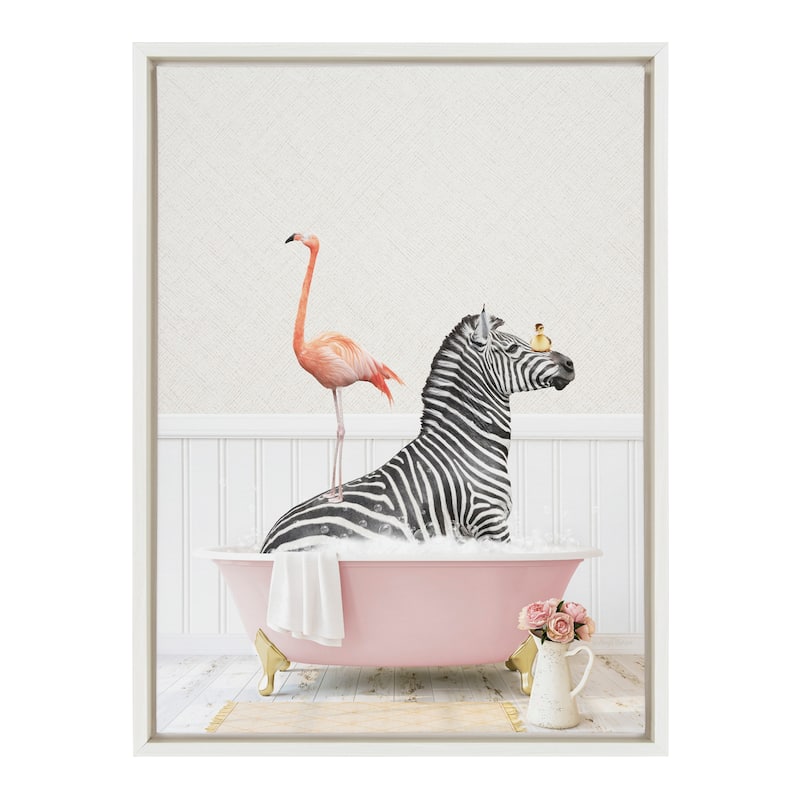 Kate and Laurel Zebra Flamingo Rose Bath Framed Canvas by Amy Peterson