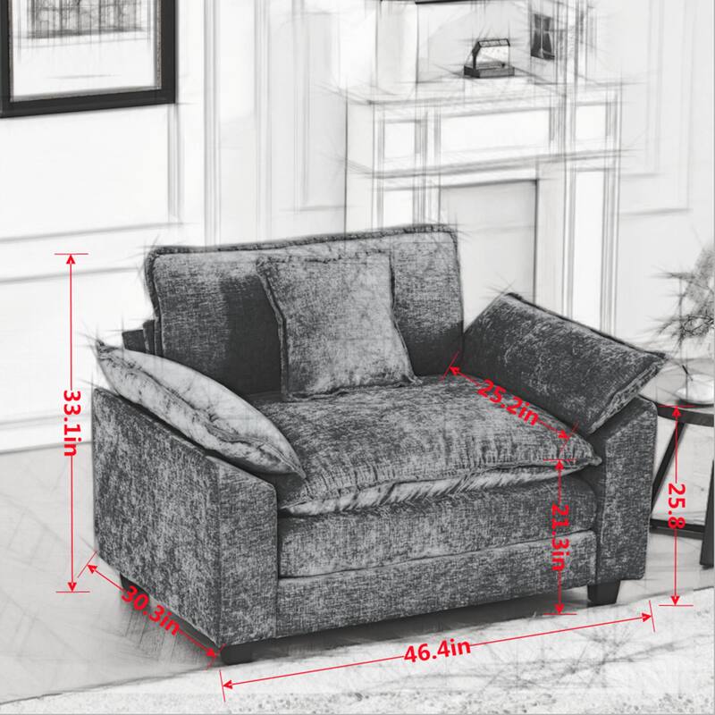 Breathable Chenille Accent Chair Single Sofa Armchair with Double Layer Seat Cushions and Pillow for Living Room, Apartment