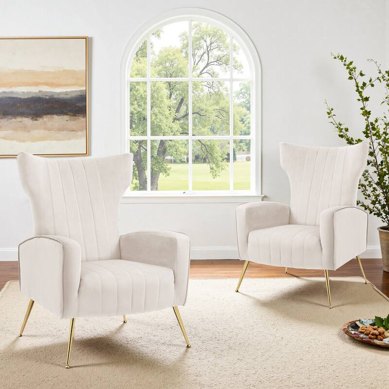 2 Set Velvet Wingback Accent Chairs with Metal Legs for Living Room