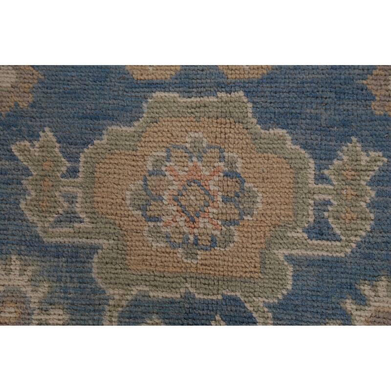 Hand Knotted Oriental 100% Wool Carpet Transitional All-Over Navy Blue & Blues Oushak Area Rug - 14' 8'' X 9' 8''