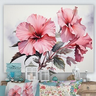 Designart "Pink Hibiscus Minimalism Dream " Hibiscus Wall Art - Bed ...