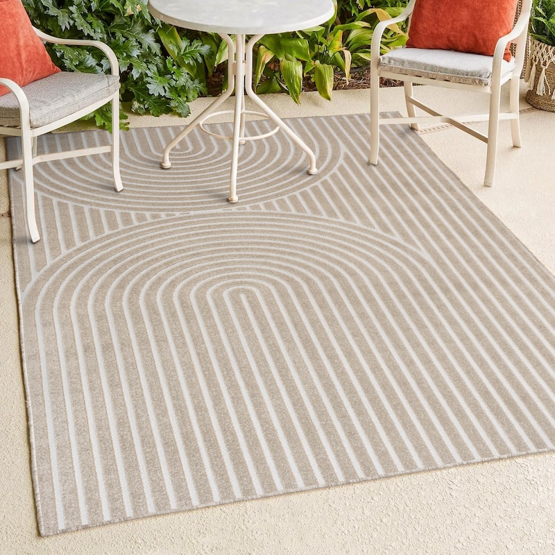 JONATHAN Y Peater High-Low MidCentury Modern Arch Stripe Two-Tone Indoor/Outdoor Rug