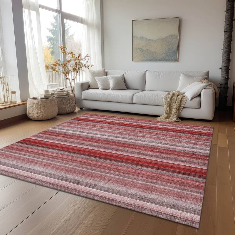 Machine Washable Indoor/ Outdoor Striped Chantille Rug