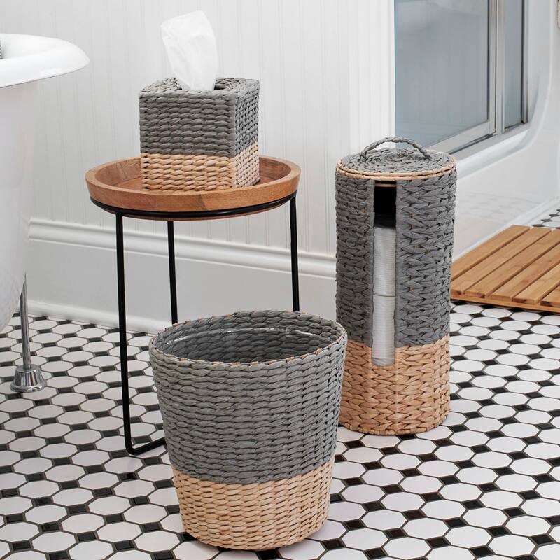 Household Essentials 3-Piece Wicker Bath Accessory Set, Natural - Grey and Natural