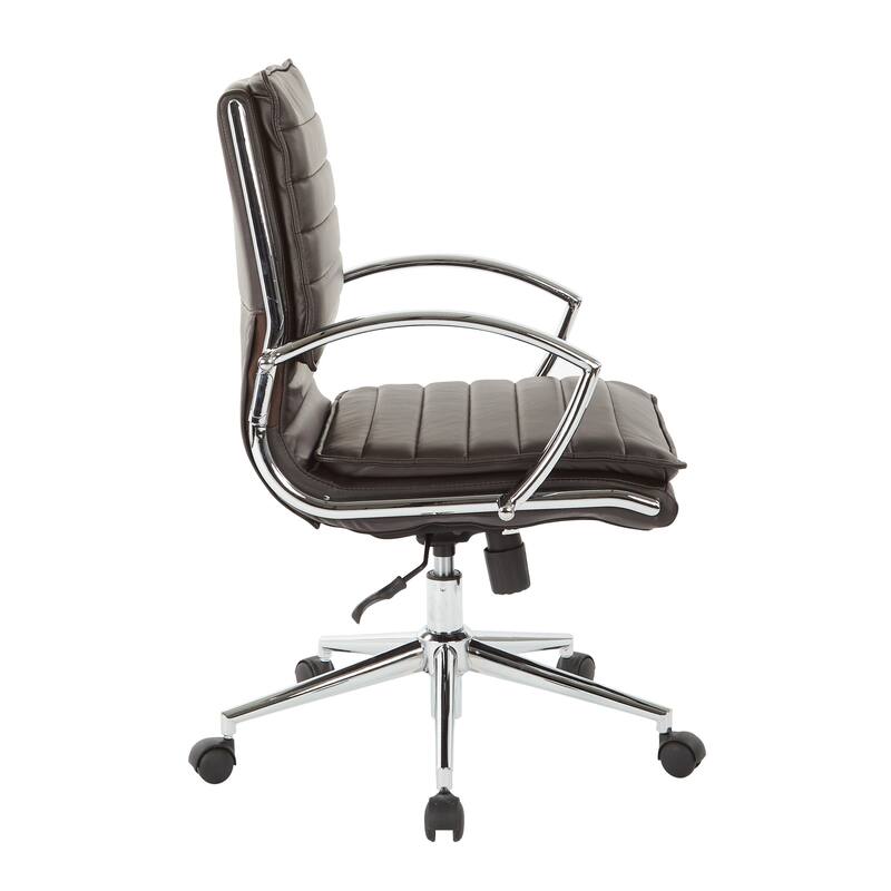 Faux Leather Chair/ Chrome Base Mid-back Professional Managers Chair w/ Removable Sleeves