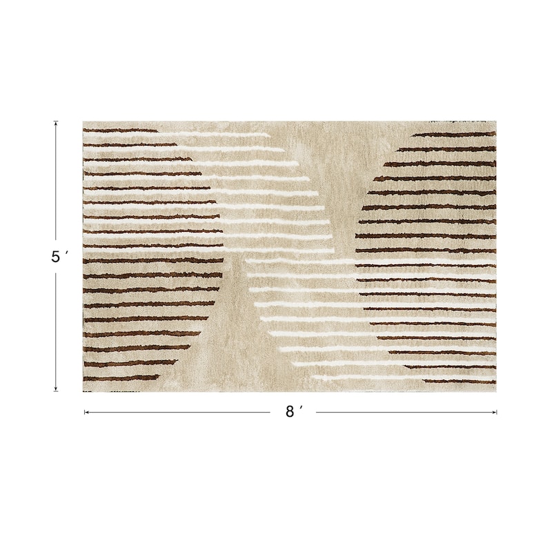 Glitzhome Modern Geometric Abstract Pattern High-Low Shag Area Rugs