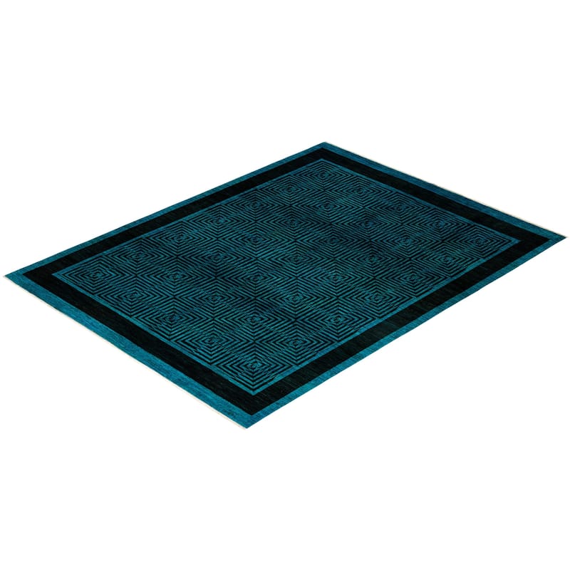 Overton Hand Knotted Wool Vintage Inspired Modern Contemporary Overdyed Blue Area Rug - 7' 10" x 10' 1"