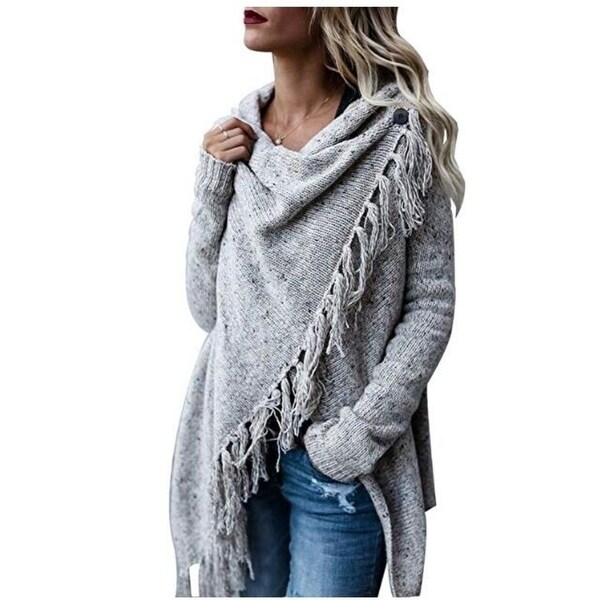 Women's Tassel Hem Sweater Long Cardigan Knitwer Pullover Poncho Coat. Opens flyout.