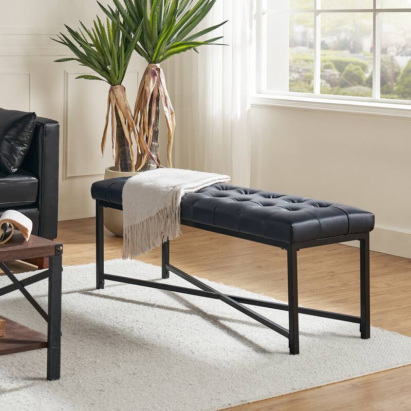 Eberhard Modern 50.5" Genuine Leather Upholstered Bench with Metal Legs by HULALA HOME