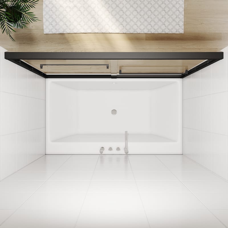 Elegant Double Sliding Shower Door with 1/4 inch Clear Tempered Glass in Matte Black Tub Door