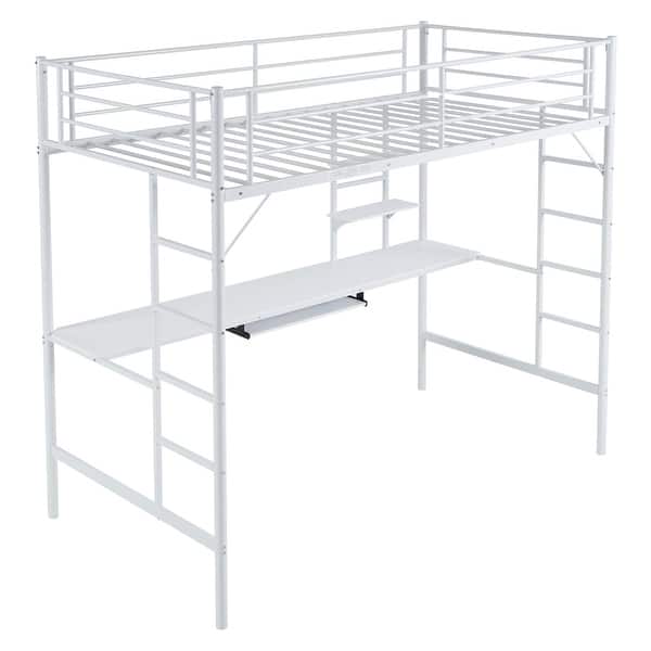 slide 2 of 26, Twin Size Metal Loft Bed with Desk and Storage Shelves