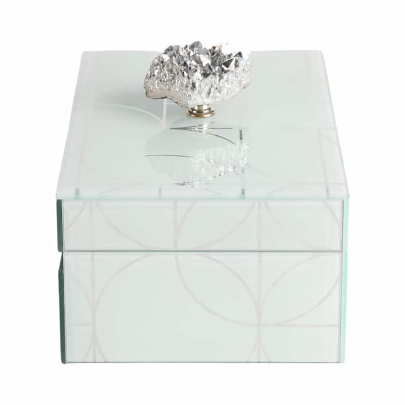 Decorative Glass Sparkly Storage Box with Stone Top - 8"