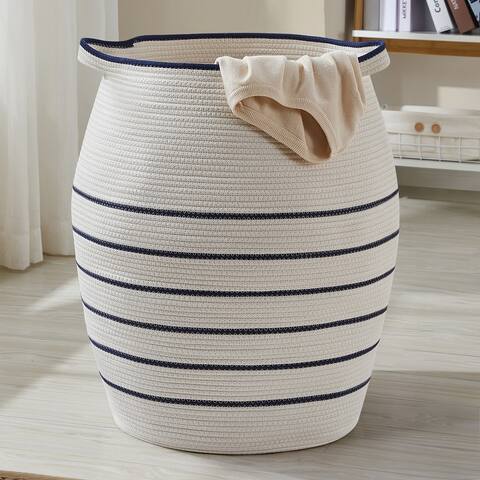 XXXL Extra Large Woven Cotton Rope Tall 25" Height Laundry Hamper Basket with Handles - 20 x 25 - 20 x 25