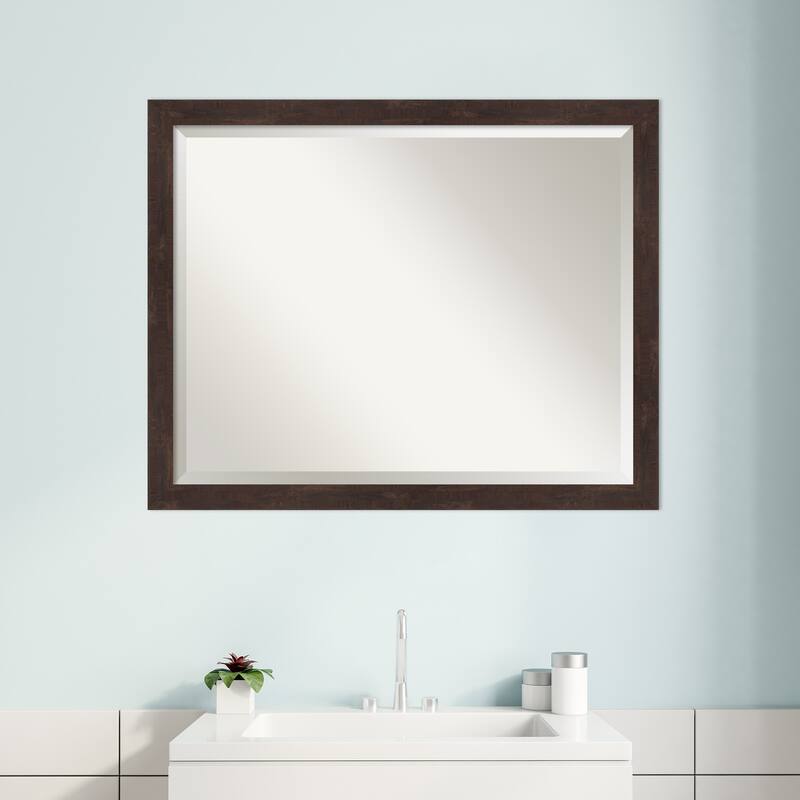 Beveled Wood Bathroom Wall Mirror - Fresco Dark Walnut Frame