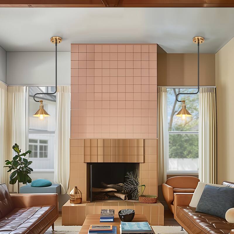 Modern Vintage 1-Light Gold Brass Metal Pendant Light Foyer Ceiling Lights - 10.5" L x 8" W x 12.5" H