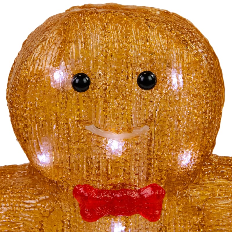 16" LED Acrylic Gingerbread Man Bow Tie Outdoor Christmas Decoration - Brown