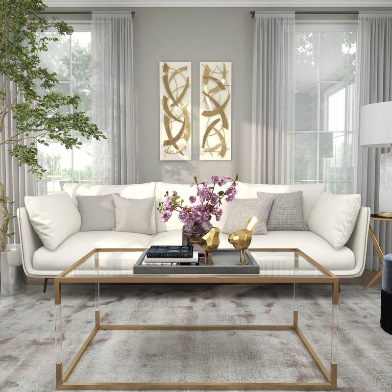 Gold Metal Dimensional Abstract Wall Decor with Black or White Wood Backing (Set of 2)