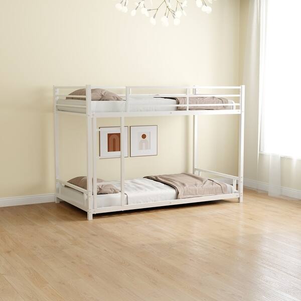 slide 2 of 24, Sturdy Metal Twin over Twin Bunk Bed Kids Bed with Safety Guardrail White
