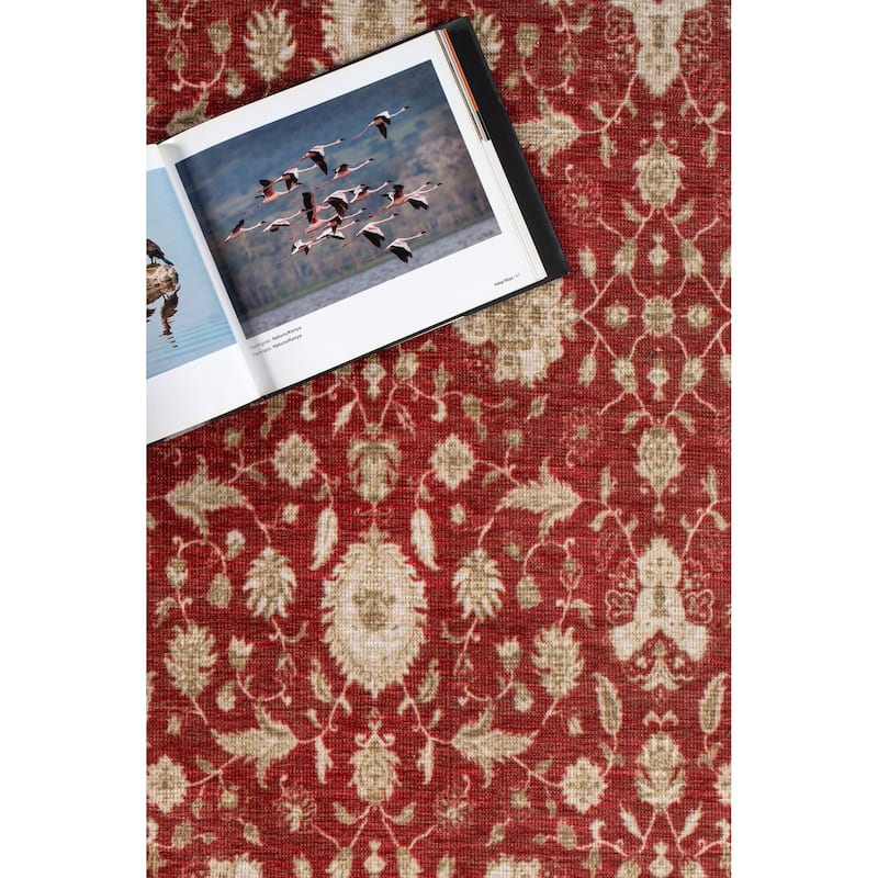 Machine Washable Collection Grey/Blue/Red/Cream Abstract Area Rug