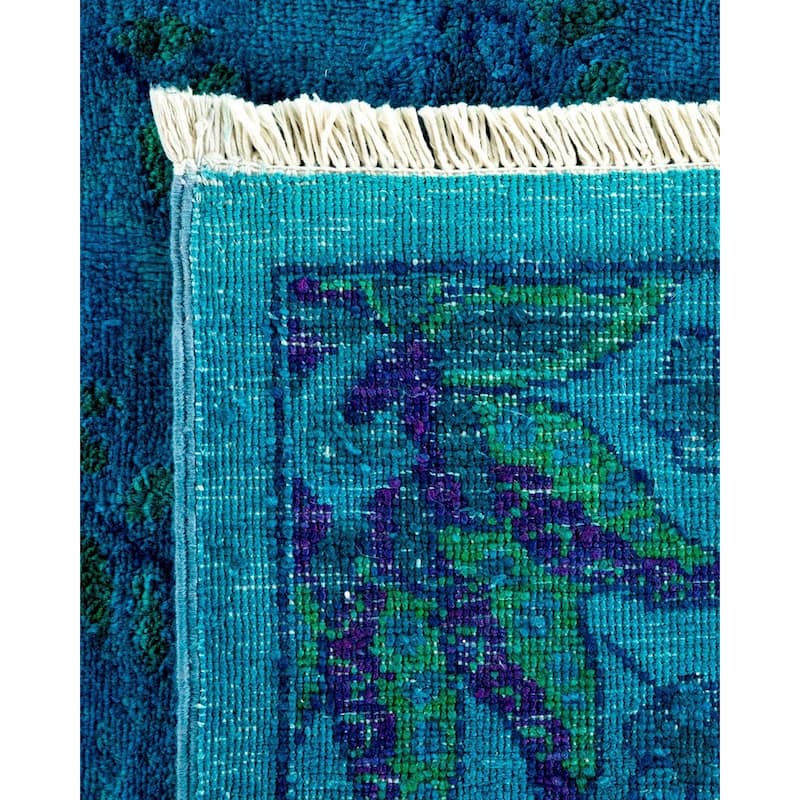 Overton Hand Knotted Wool Vintage Inspired Modern Contemporary Overdyed Blue Area Rug - 9' 1" x 12' 3"