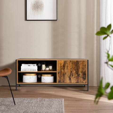 Retro Indoor Living Room Single Door Double Rack Wooden TV Cabinet