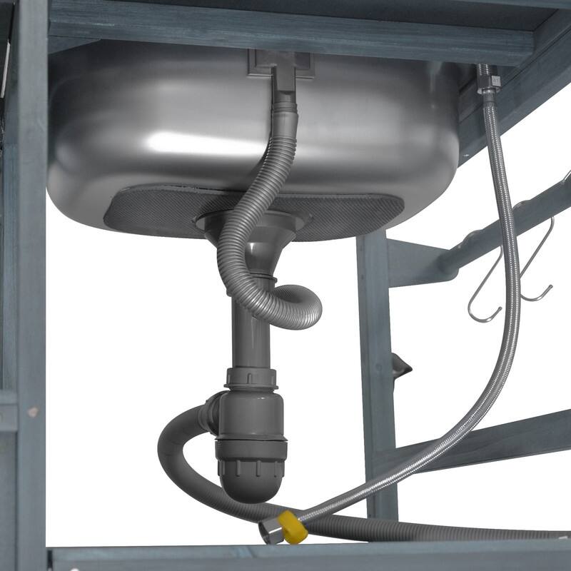 75.4" Rolling Outdoor Kitchen Island with Stainless Steel Top, Premium Solid Wood Grill Cart with Sink and Wheels for Outdoor