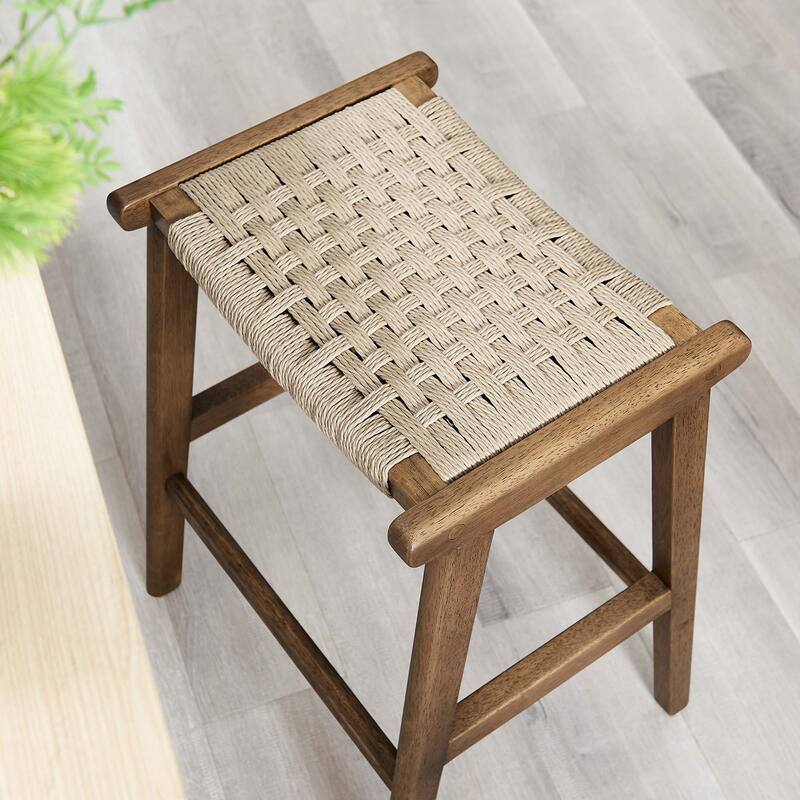 Saoirse Woven Rope Wood Counter Stool - Set of 2