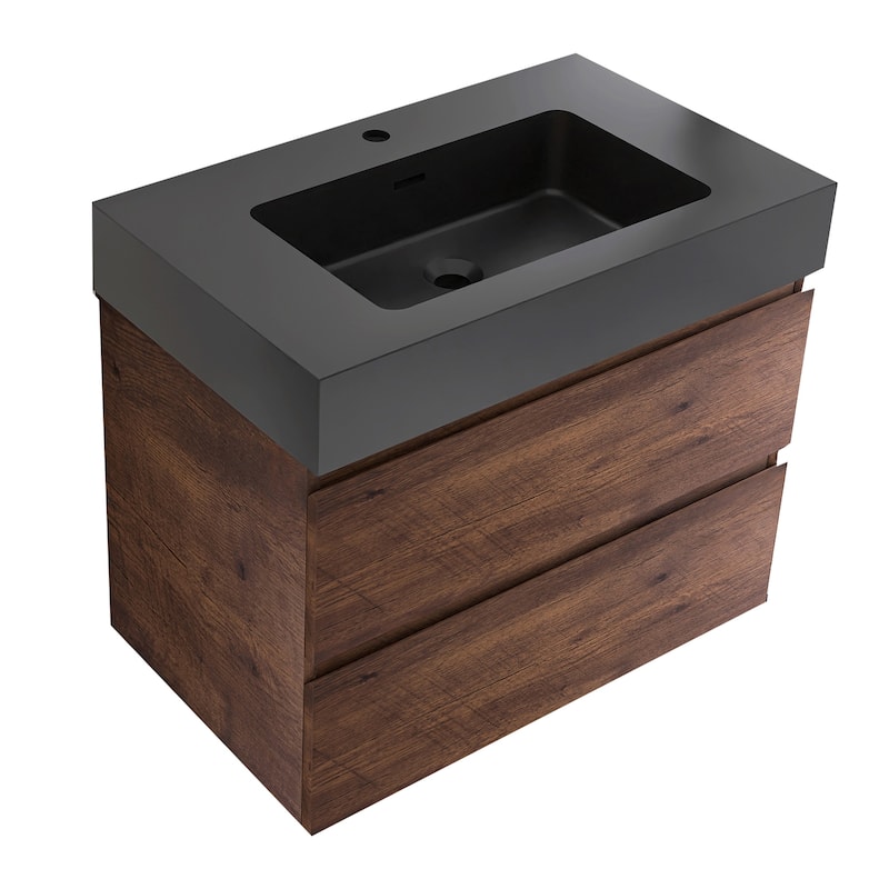 Floating Bathroom Vanity with Black Solid Surface Top